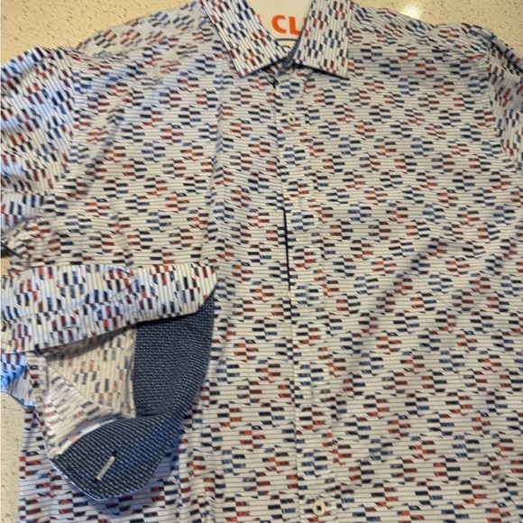 Bugatchi Men Medium Classic Fit Circular Design LS Dress Shirt - Picture 4 of 10